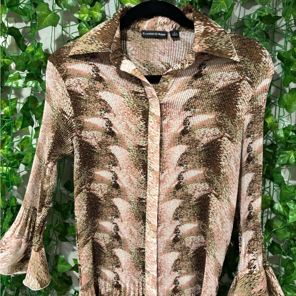 Essentials by Milano Brown and Cream Patterned Blouse